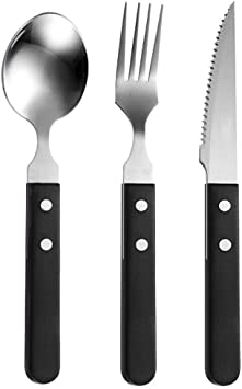 MBB Black Wooden handle Tableware Knife Fork Spoon Stainless Steel Flatware 4 Sets 12 Piece