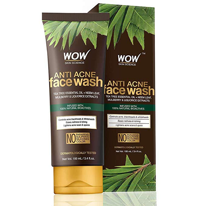 WOW Neem & Tea Tree Anti Acne Gentle Face Wash - OIL Free - No Parabens, Sulphate, Silicones & Color - 100ml