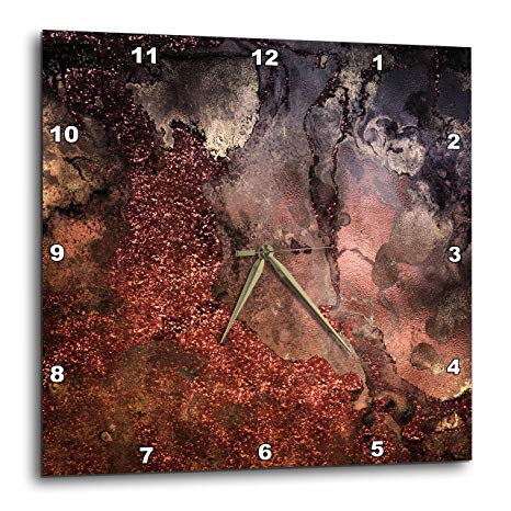 3dRose Luxury Copper Ombre Gem Stone Marble Glitter Metallic Wall Clock, 10" x 10",