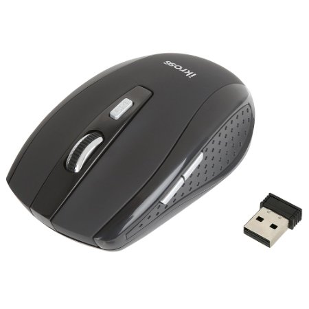 iKross 2.4G Portable Compact Wireless Optical Mouse Mice for Laptop Computer PCs, 2 DPI Levels (800/1600) - Black