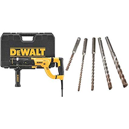 DEWALT D25262K D-Handle SDS Rotary Hammer with Shocks 1" with DEWALT DW5470 5-Piece Rock Carbide SDS Plus Hammer Bit Set