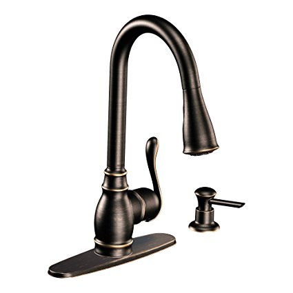 Moen CA87003BRB Single Handle Kitchen Faucet with Pullout Spray from the Anabelle Collection, Mediterranean Bronze