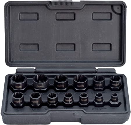 Segomo Tools 13 Piece Lug Nut and Bolt Extractor Removal Metric and SAE Socket Tool Set 8 - 19mm