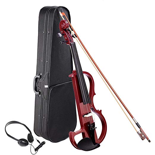 AW 4/4 Electric Violin Full Size Wood Silent Fiddle Musical Instrument Fittings Headphone Jujube Red