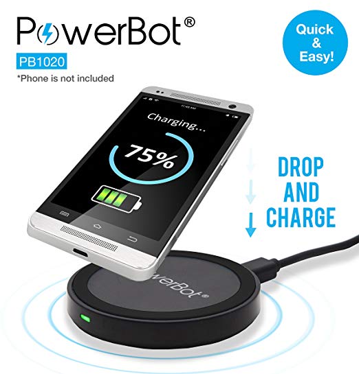 SoundBot Wireless Charger, Qi Compliant Fast Charging Pad (for Compatible Phones Only), PowerBot PB1020 Smart Inductive Charge Station for Qi Standard Enabled Smartphones, 2.1A AC USB Power Source