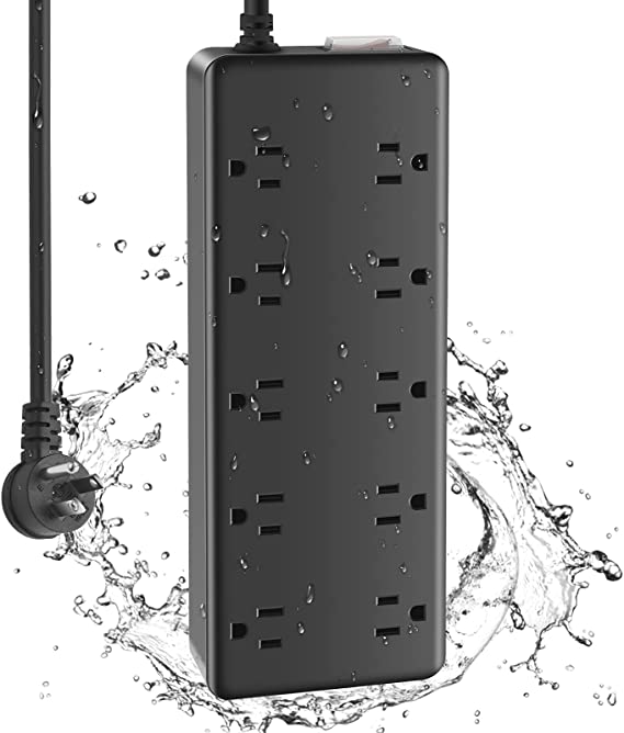 CCCEI 10 Outlets Outdoor Power Strip Weatherproof, 1700J Surge Protector Waterproof Multiple Outlet Exterior Power Strip, Mountable 10 FT 12Amp Outside Extension Outlet with Flat Plug.