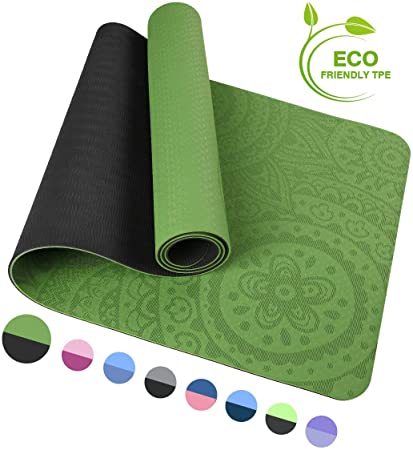 TOMSHOO 1/4In Yoga Mat, Non-Slip Texture Pro Yoga Mat Eco Friendly Exercise Mat Pad with Carrying Strap and Mesh Bag for Home Gym Fitness Workout Pilates