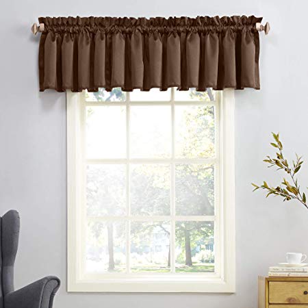 Sun Zero Barrow Energy Efficient Rod Pocket Curtain Valance, 54" x 18", Chocolate Brown