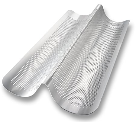 USA Pan Bakeware Aluminized Steel Perforated Italian Loaf Pan, 2-Well