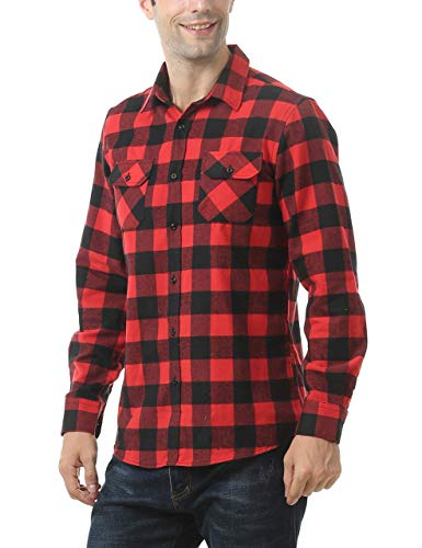 Leisurely Pace Men's Button Down Long Sleeve Buffalo Plaid Flannel Shirt