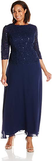 Alex Evenings Women's Plus Size Long Tea-Length Lace Mock Dress