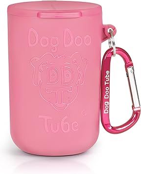 Doo Doo Tube Dog Filled Waste Bag Holder - Reusable Dog Poop Bag Tube Designed to Keep in Odors and Germs (Pink)
