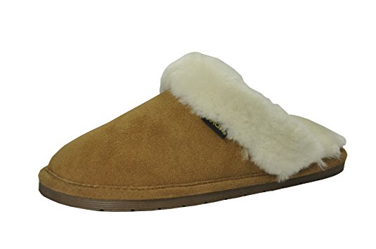 Eurow Sheepskin Women's Hardsole Scuff Slipper - Chestnut/White