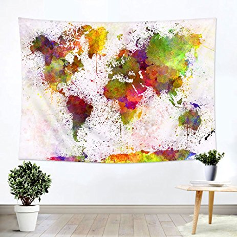 iLeadon Watercolor World Map Tapestry Wall Hanging – Light-weight Polyester Fabric Wall Decor for bedroom (60”H x 80”W, Watercolor Map 1)