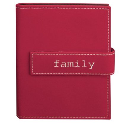 Pioneer Photo Albums 36-Pocket 4 by 6-Inch Embroidered "Family" Strap Sewn Leatherette Cover Photo Album, Mini, Burgundy