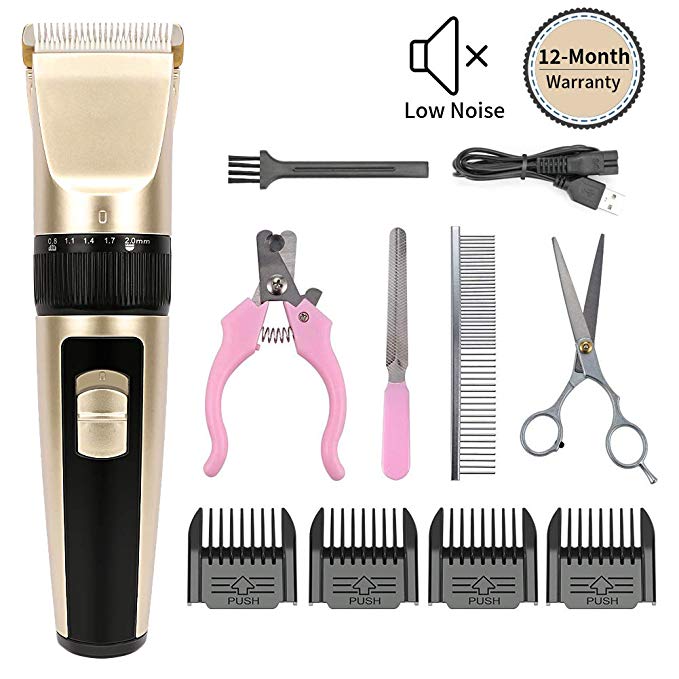 Professional Dog Grooming Kit, MANLI Rechargeable, Electric Pet Grooming Clippers, Low Noise Dog Grooming Tools Pet Trimming Kit for Dogs, Cats, Rabbit and Other Pets