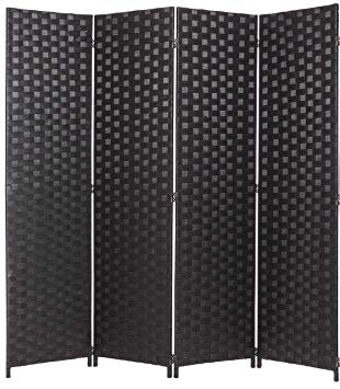 Legacy Decor Bamboo Woven Panel Room Divider, Privacy Partition Screen, 4 Panel Black Color