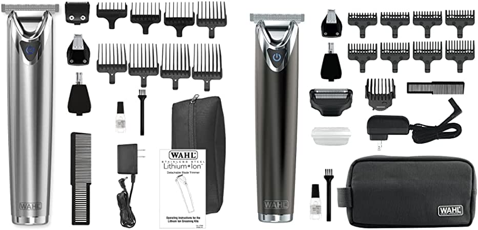 Wahl Canada Lithium Ion Trimmer, Stainless Steel Trimmer, All-in-One Beard Trimmer, Rechargeable Beard Trimmer, Facial Shaver & Clipper Slate Stainless Steel Lithium Ion Plus Beard Trimmers for Men