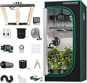 MARS HYDRO FC1500 Growzelt Komplettset Samsung 301H EVO Led Grow Lampe Light Vollspektrum Dimmbarer Pflanzenlampe mit Hydroponics 1680D 80X80X160cm Growtent Indoor Grow Set mit 4" Belüftungssat