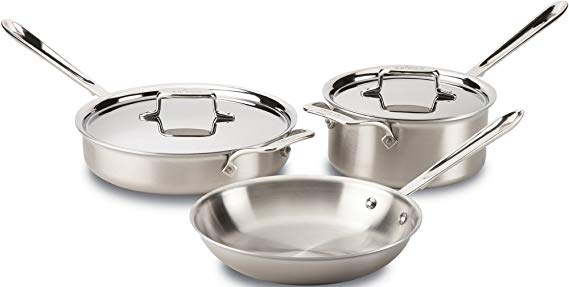 All-Clad BD005705 D5 Brushed 18/10 Stainless Steel 5-Ply Bonded Dishwasher Safe Cookware Set, 5-Piece, Silver