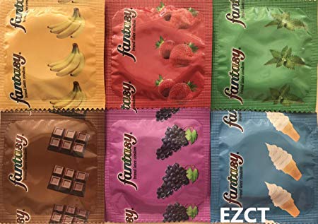 Fantasy Flavored Condoms Pack 12 Condoms : variety of flavors such as VANILLA, STRAWBERRY, MINT, GRAPE, CHOCOLATE, and BANANA. [The Random Fun That You Will Not Know Until You Have Used.]