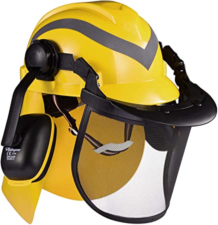 SAFEYEAR Forestry Hard Hat, Cap Style Chainsaw Safety Helmet with 4 Point Ratchet Suspension for Women & Men, with Adjustable Ear Muffs & Face Shield Visor, Neck Shade