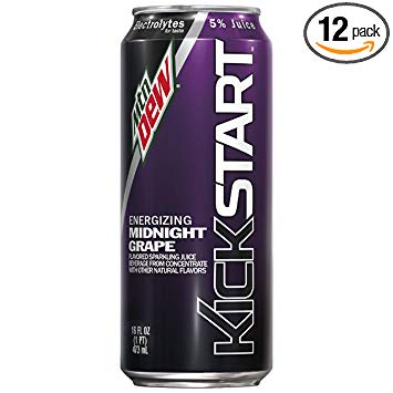 Mtn Dew Kickstart, Midnight Grape, 16 Fl Oz Can, Pack of 12