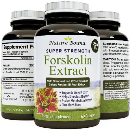 Pure Forskolin Extract - Coleus Forskholli - Doctor Recommended Supplement - Best Natural Weight Loss Product - Supports Metabolism - Appetite Suppressant - USA Made by Nature Bound, 60 capsules