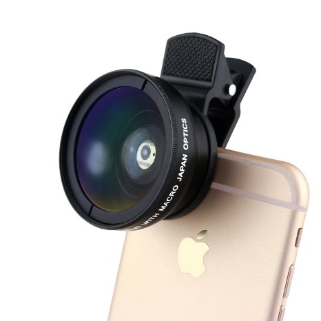iPhone Camera Lens LeFun Universal 2 in 1 clip-on Professional Digital 49mm Super Wide Angle and Macro Mobile Camera Lens for Cell Phone iPhone Samsung or other Mobile Phones Tablet
