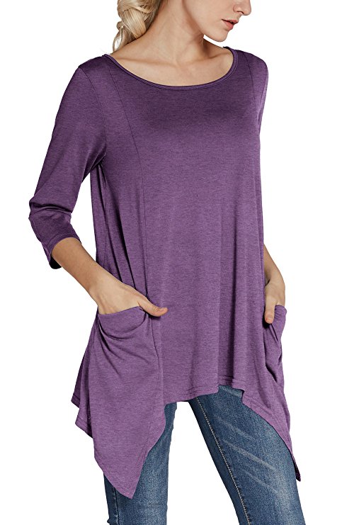 Urban CoCo Women's Plus Size 3/4 Sleeve Tunic Tops for Leggings Loose Pocket Shirt