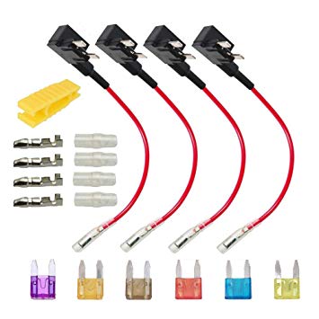 ARTGEAR 12V 24V Small Add-a-Circuit Fuse Tap, ACS Small Piggy Back Blade Fuse Holder with Wire Harness, 6 pcs Fuse (3A 5A 7.5A 10A 15A 20A) and Fuse Puller (Pack of 4)