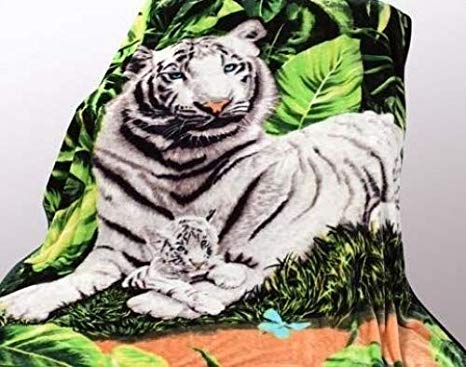 Wild Animal White Tiger Print Blanket , TV, Cabin, Couch,Plush,Warm, Bedcover Throw , Full Queen, 75"Wx90"H , Silky Mink Cozy, For Girls,Boys, Kids,Men,Women