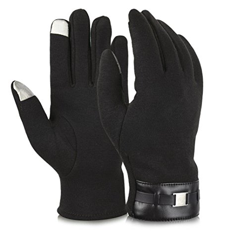 Vbiger Men's Touch Screen Gloves Thick Winter Warm Wear for Outdoor Sports (black)