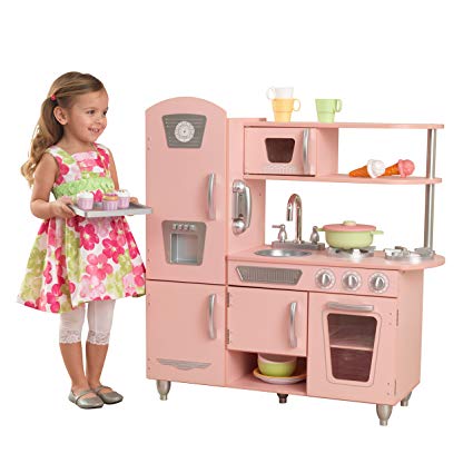 KidKraft 53179 Pink Vintage Wooden Pretend Play Toy Kitchen for Kids with role play phone included