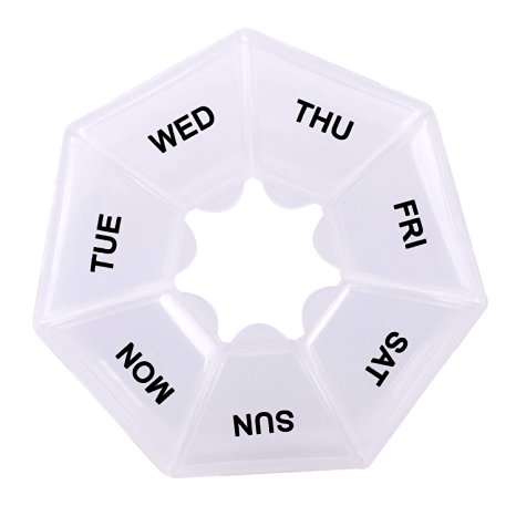 Weekly 7 Day Travel Pill Organizer Reminder Container and Pill Splitter (Once a day round)