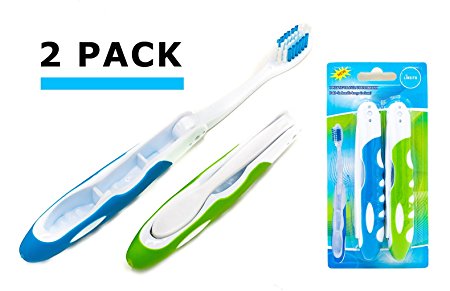 Travel Toothbrush, On The Go Folding Feature, medium bristle brushes (2 pack)