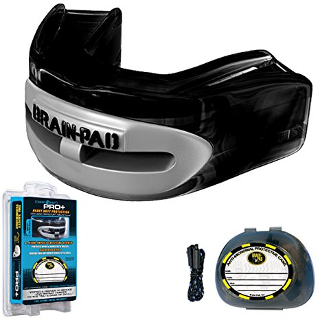 Brain-Pad Pro Plus Strap/Strapless Mouthguard Double Laminated, Adult, Black/Gray