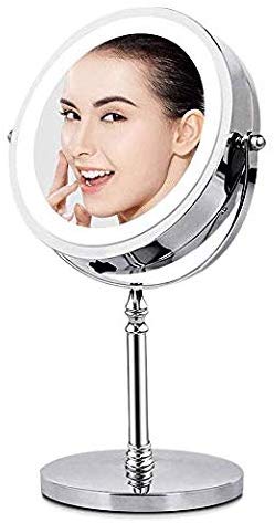 BRIGHTINWD Magnifying Mirror with Lights, Lighted Makeup Mirror 10X Magnification, Vanity Mirror with Lights, Double Sided 360 Rotation Polished Chrome Finish