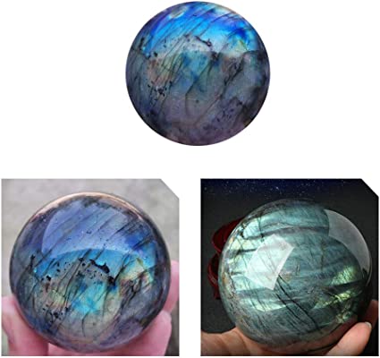Acxico 1Pcs 60mm Natural Labradorite Quartz Sphere Quartz Crystal Ball Reiki Healing