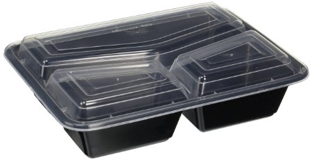 Green Direct GD3CW10 Microwave Safe Food Containers with Lids/Bento Box/Lunch Tray with Cover, 3 Compartment, Meal Prep and Portion Control (Pack of 10)