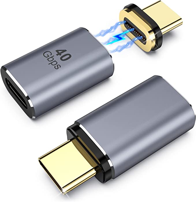 MoKo USB C Magnetic Adapter, [2 Pack] 24 Pins Straight USB 4 Type C Male to USB-C Female Connector with PD 100W Fast Charge 40Gbps Data Transfer 8K@60Hz Video Output for MacBook, VR, Switch, Straight