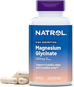 Natrol Magnesium Glycinate 240 mg, High Absorption Magnesium Supplement for Healthy Sleep and Body(1), 60 Capsules, Up to a 30 Day Supply