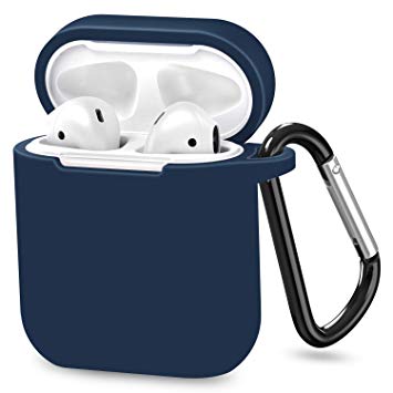 Upgraded 2019 AirPods Case, ATUAT Protective Silicone Cover(Front LED Visible) Compatible with Apple AirPods 1 and 2(Dark Blue)