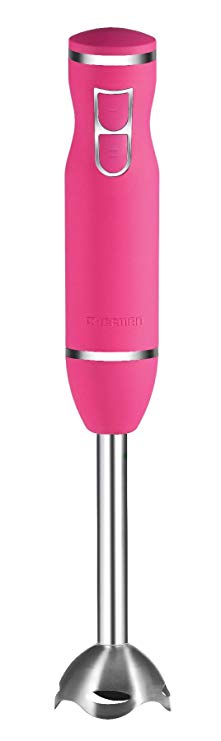 Chefman Immersion Blender Stainless Steel Shaft 300 Watt Ice Crushing Soft-Touch Rubberized Hand Blender RJ19-RBR-Pink