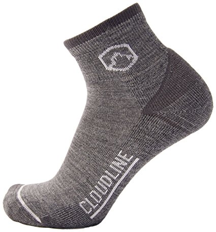 CloudLine Merino Wool 1/4 Top Running & Athletic Socks Medium Cushion- Mfr in US