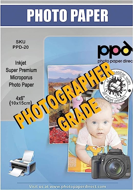 PPD 100 Sheets 4x6 Glossy Photo Paper For Inkjet Super Premium 68lbs 255gsm 10.5mil Professional Photographer Grade Instant Dry Fade and Water Resistant (PPD-20-100)