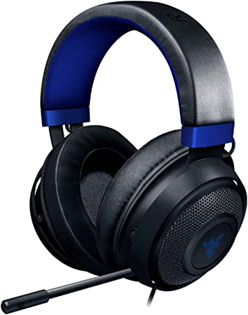 Razer Kraken Gaming Headset: Lightweight Aluminum Frame - Retractable Cardioid Mic - For PC, Xbox, PS4, Nintendo Switch - 3.5 mm Headphone Jack - Blue/Black, Console Edition - Black/Blue