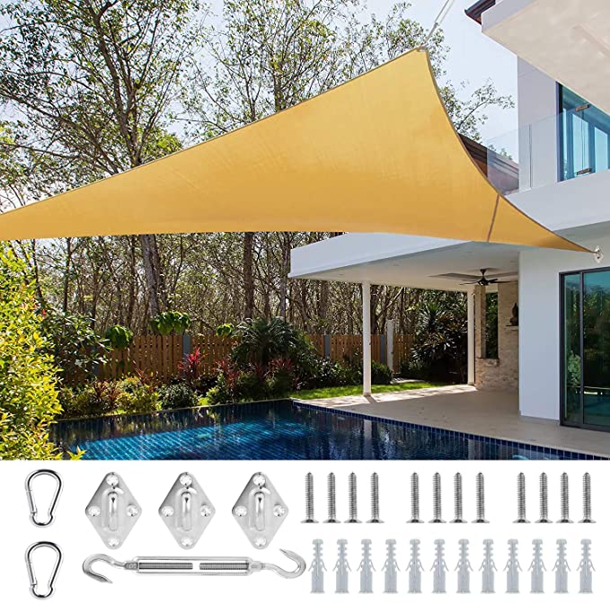 Ohuhu Sun Shade Sail with Sturdy Hardware Kit, 16' X 16' X 16' HDPE Triangle Shade Sails Canopy Uv Block Cover Awning, Sun Shade for Patios Deck Lawn Backyard Garden Outdoor Activities Facility