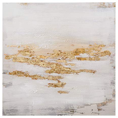 Rivet Abstract Gold, White, and Peach Flecks Painting on Canvas Wall Art Decor, 30" x 30"