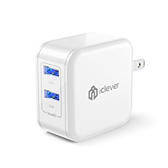 [Upgraded] iClever BoostCube 24W Dual USB Wall Charger with Foldable Plug, SmartID Technology for iPhone 7 / 6S / Plus, iPad Air 2 / mini 3, Galaxy S7 / S6 / Edge, Note 5 & More